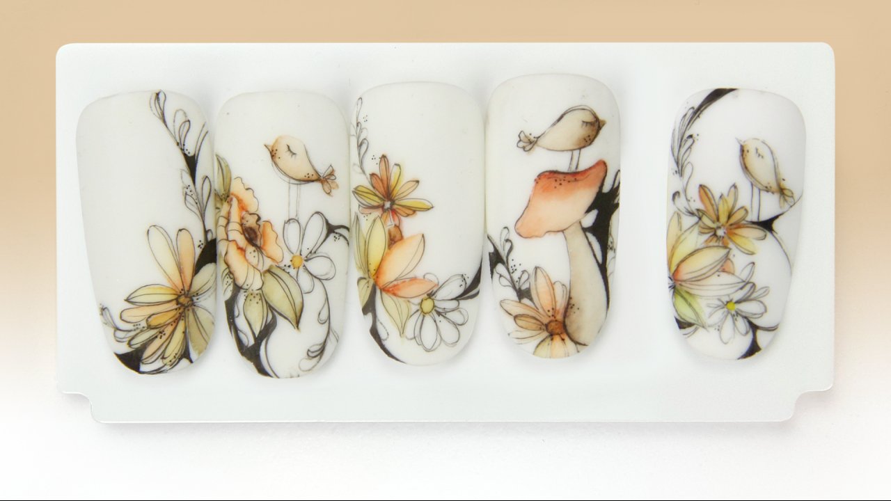 Handpainted, charming spring nail art Online course Nailstamping