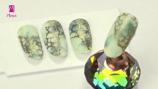 Effected stamped nail art on aquarelle base - Preview