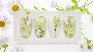 Floral stamping nail art combined with sticker