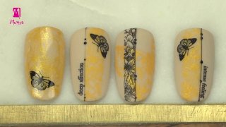 Orange-black stamping nail art with butterfly - Preview