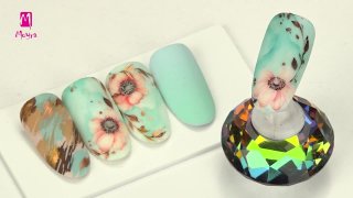 Colourful flower on blue, marble background - Preview