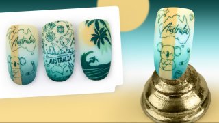 Stamping nail art with typical Australian motives
