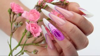 Russian almond-shaped nail sculpting with 3D rose