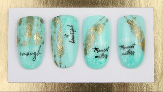 Wonderful turquoise-gold effected nail art