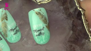 Wonderful turquoise-gold effected nail art - Preview