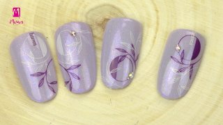 Purple stamping nail art on diamond shine base - Preview