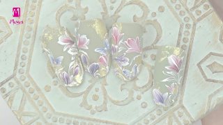 Colourful floral nail art on nail foiled base - Preview