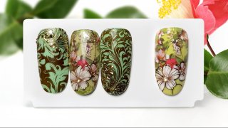 Floral nail art sticker combined with nail foil