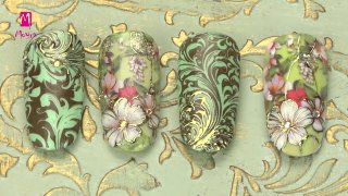 Floral nail art sticker combined with nail foil - Preview