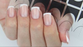 Perfect French nails made with try-on plate sheet
