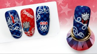 Colourful sticker-like layered stamping nail art