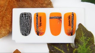 Colourful sticker nail art inspired by autumn