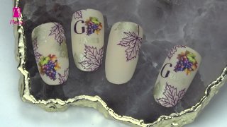 Autumn nail art with grape sticker and stamping - Preview