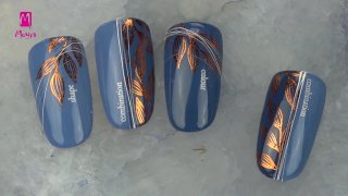 Nail art with shiny autumn stamping pattern - Preview