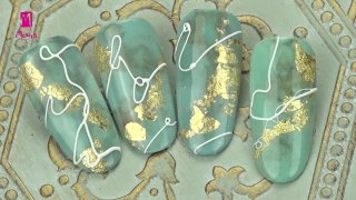 Spider gel and nail foil effect on marble base - Preview