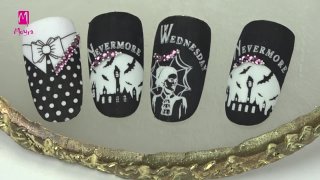 Halloween nail art inspired by Wednesday - Preview