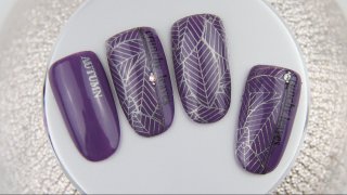 Autumn leaf nail art with effected stamping