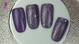 Autumn leaf nail art with effected stamping - Preview