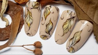 Autumn aquarelle nail art with stones