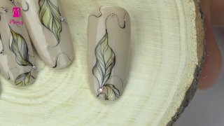 Autumn aquarelle nail art with stones - Preview
