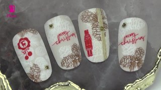 Layered stamping Christmas nail art with pine cone - Preview