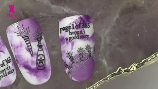 Nail art for New Year's Eve on purple marble base - Peview