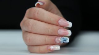 French and Baby boomer nails with winter design