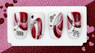 Valentine's Day nail art with cat-eye effect