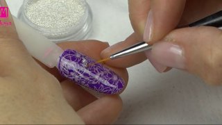 Elegant stamping nail art on a colourful base