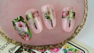 Rosy nail art with sticker and stamping