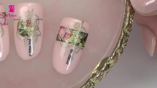 Rosy nail art with sticker and stamping - Preview