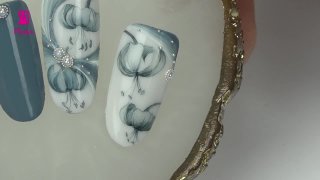 Floral nail art with aquarelle paint and beads - Preview