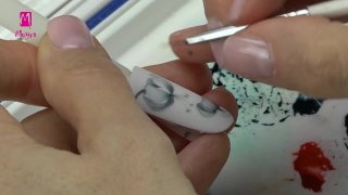Floral nail art with aquarelle paint and beads
