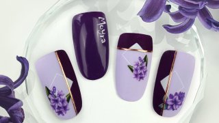 Wonderful purple spring nail art with sticker