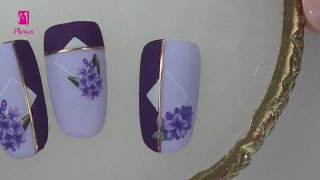 Wonderful purple spring nail art with sticker - Preview
