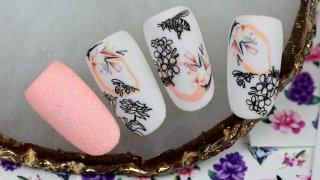 Floral sticker nail art combined with stamping