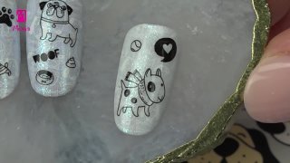 Charming manicure with dog stamping patterns - Preview