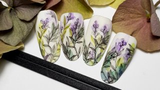 Colourful, layered stamping nail art with lavender
