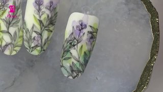 Colourful, layered stamping nail art with lavender - Preview