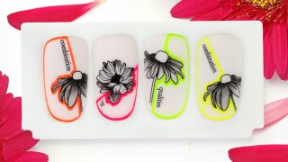 Trendy nail art with black and neon colours