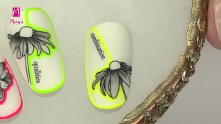 Trendy nail art with black and neon colours - Preview