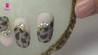 Elegant lace nail art with crystal stone - Preview