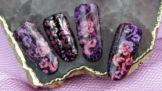 Gradient floral stamping nail art