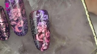 Gradient floral stamping nail art - Preview