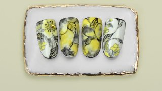 Contoured smoky marble flowers stamped and painted