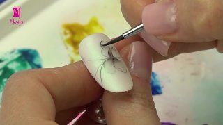 Hand-painted flower on Shell effect powder base
