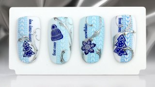 Winter nail art in different blue shades