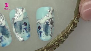 Detailed winter nail art with sticker and foil - Preview