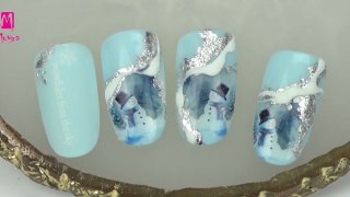 Detailed winter nail art with sticker and foil