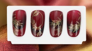 Special, burgundy red, gold nail art